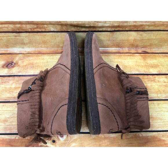 UGG Tiana Fringe Ankle Booties Brown Leather Side Zip Casual 1005454 Womens 10 ( - Picture 5 of 10